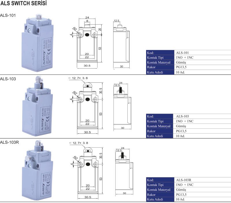 ALS, ALS-AKS, AZ Mikro, AV Mikro Switch Serileri